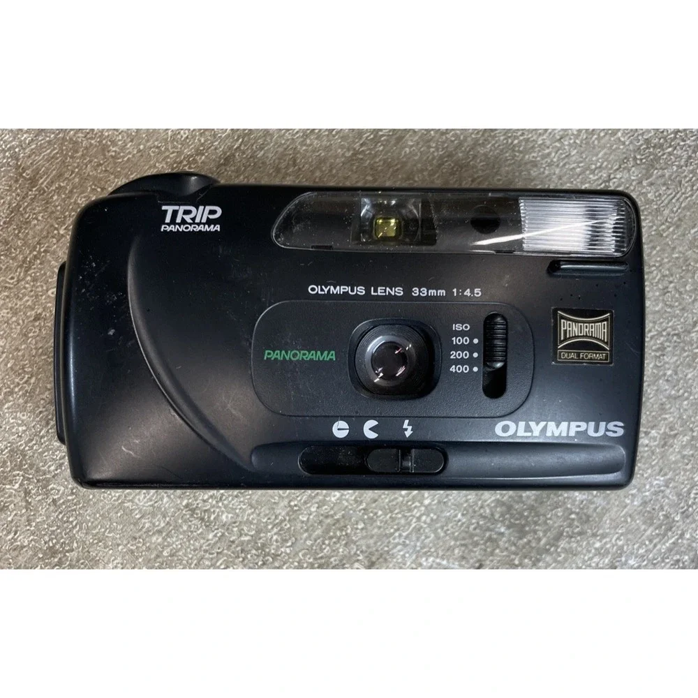 Olympus Trip Panorama 35mm Film Point N Shoot Camera Black Tested